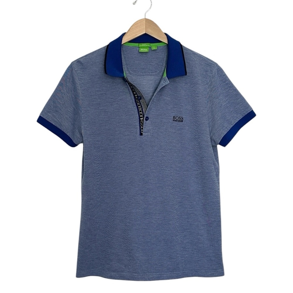 BOSS Hugo Boss Boys' Cotton Pique Polo Shirt Blue Black Trim Slim Fit Size‎ XL